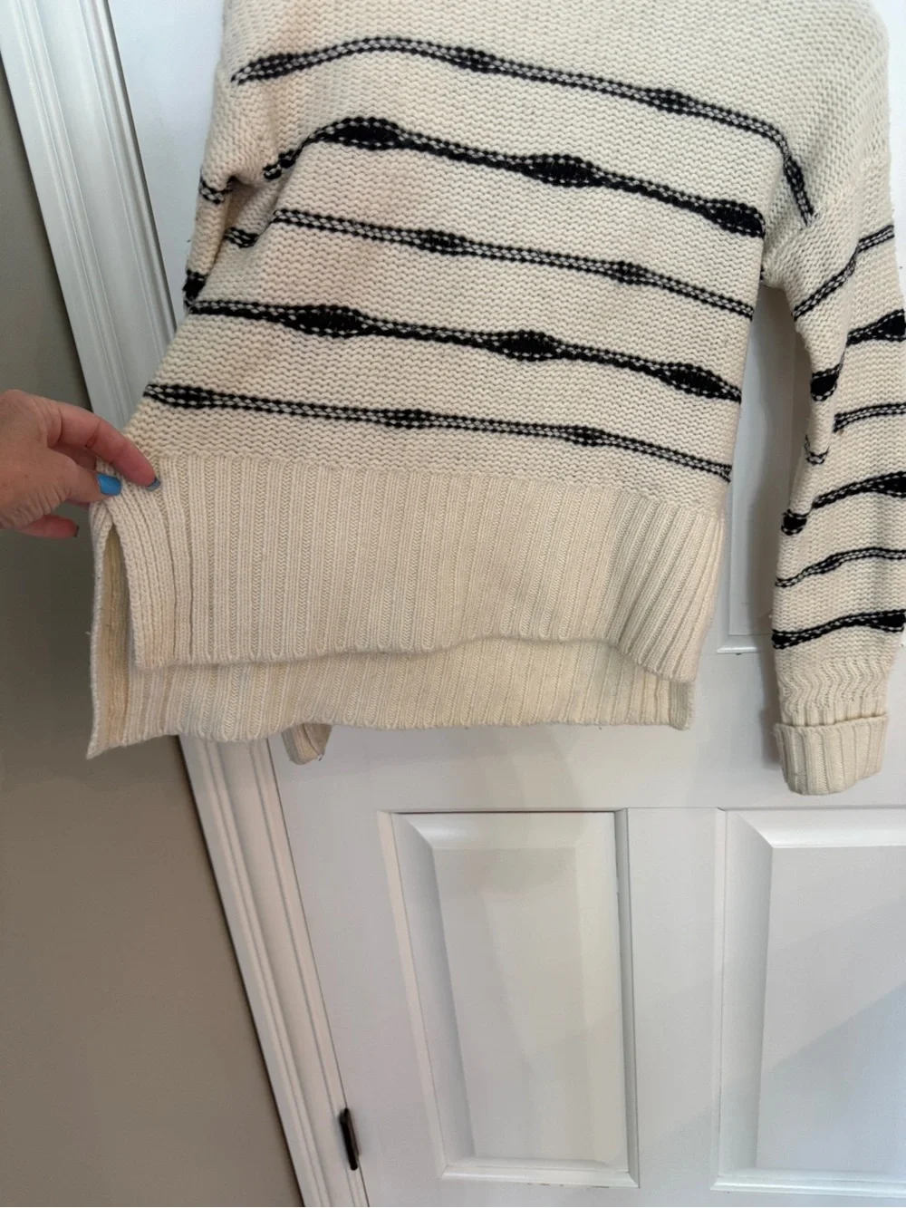Veronica Beard Viori Cream & Black Striped Wool Mock Neck Sweater 25596
